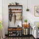Close-up of the rustic brown shoe storage bench with high-density sponge padding for comfortable seating and stylish.