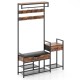 Side view of the 70-inch hall tree in rustic brown, showcasing the top shelf, hooks, and storage drawer for entryway.