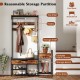 Rustic brown 70-inch hall tree with shoe storage bench, hooks, and shelves for organized entryway storage.