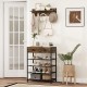 5-tier shoe rack with wall-mounted coat hanger in brown, featuring drawers and hooks for entryway organization.