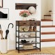 5-tier shoe rack with wall-mounted coat hanger, brown finish, featuring drawers and mesh shelves for entryway.