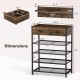 5-tier shoe rack with wall-mounted coat hanger, brown finish, featuring 2 drawers and 4 mesh shelves for organized.