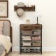 5-tier shoe rack with wall-mounted coat hanger in brown, featuring drawers and hooks for organized entryway storage.