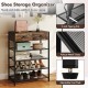 5-tier shoe rack with brown finish, 2 drawers, and wall-mounted coat hanger for entryway or small spaces.