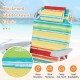 Foldable beach chair in multicolor with 600D Oxford fabric, adjustable backrest, and cup holder for outdoor relaxation.
