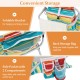 Multicolor foldable beach chair with adjustable backrest, storage pockets, and cup holder for outdoor relaxation.