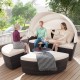 Patio round daybed with retractable canopy, featuring cozy cushions and hand-woven PE rattan, ideal for outdoor.