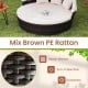 Round patio daybed in mix brown PE rattan with retractable canopy and cushions, ideal for outdoor relaxation.