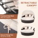 Close-up of the patio round daybed's retractable canopy and premium gas strut, designed for outdoor comfort and shade.