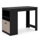 48-inch black bar table with open compartment and 5-grid wine rack for organized storage in home or café settings.