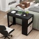 48-inch black bar table featuring a storage cabinet, wine rack, and wide tabletop, ideal for home or café use.
