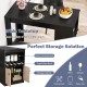 48-inch black bar table featuring a wide tabletop, storage cabinet, and 5-grid wine rack for versatile organization.