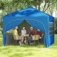 Pop-up canopy tent in blue with four removable sidewalls, ideal for outdoor picnics and events.
