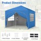 10x10 ft blue pop-up canopy tent with 4 removable sidewalls, ideal for outdoor events and sun protection.