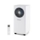 Portable 8200 BTU air conditioner with remote, featuring 3-in-1 functionality for cooling, dehumidifying, and fan modes.