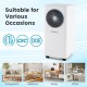 Portable 8200 BTU air conditioner with dehumidifier, featuring 3 modes and easy mobility for home or office use.