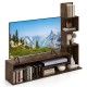 Cube TV stand in rustic brown with L-shaped shelves, ideal for TVs up to 50 inches and versatile storage options.