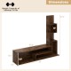 L-shaped Cube TV stand in rustic brown, featuring dimensions and weight capacity for TVs up to 50 inches, ideal for.