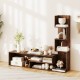 Cube TV stand in rustic brown with L-shaped shelves, perfect for TVs up to 50 inches and versatile storage options.