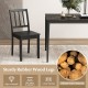Black wood dining chair with rubber wood legs, featuring a curved backrest and wide seat for comfort and stability.