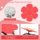 Red petal-shaped kids sensory swivel chair with ergonomic curved seat and rounded edges for safety and comfort.