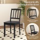 Black wood dining chair with a slatted backrest, featuring rubber wood legs for stability and farmhouse style elegance.