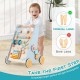 Wooden baby walker in blue with wheels, featuring an ocean theme, promotes learning and proper gait development for.