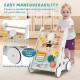 Wooden baby walker in green with smooth-rolling wheels, easy-to-grip handle, and 8-in-1 learning features for toddlers.