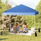 Foldable 10x10 feet blue pop-up canopy tent set up for a picnic, offering UPF50+ sun protection and easy transport.