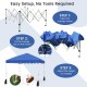 Foldable 10x10 feet pop-up canopy tent in blue, showcasing easy setup steps for outdoor events and activities.
