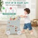 Light green 2-in-1 baby walker with storage and ice cream toys, designed for safe walking and cognitive development.