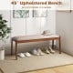 Beige 45-inch farmhouse backless bench with rubber wood legs, padded seat, ideal for entryway or dining room seating.