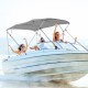 4-bow boat bimini top sun shade in use on water, featuring durable 600D oxford fabric and adjustable straps for secure.
