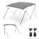 4-bow boat bimini top sun shade in gray, made of 600D oxford fabric, featuring aluminum support and storage boot.