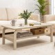 Rectangular 47-inch natural coffee table with open shelves, perfect for living room gatherings and stylish decor.