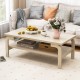 Natural 47-inch rectangular coffee table with open shelves, perfect for living room gatherings and stylish decor.