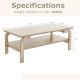 47-inch rectangular coffee table in natural finish with open shelves, ideal for living room gatherings and storage.