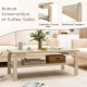 Accent rectangular coffee table with supportive curved legs and open shelves, perfect for living room gatherings.