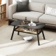 2-tier rectangular coffee table in dark gray with rattan storage shelf and rubber wood legs, perfect for stylish living.