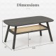 2-tier rectangular coffee table in dark gray with rattan shelf, rubber wood legs, and dimensions for easy placement.