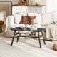 Rectangular coffee table in dark gray with rattan storage shelf, rubber wood legs, and a warm wood-grain surface for.