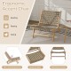 Modern armless teak wood lounge chair with nylon woven backrest, featuring a 115° inclined backrest and relaxing.