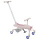 2-in-1 kids ride-on push car in pink with LED lighted wheels, adjustable handle, and storage basket for indoor and.