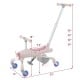 2-in-1 pink kids ride-on push car with LED lighted wheels, adjustable handle, and storage basket for indoor and outdoor.
