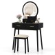 LED lighted mirror with touch control and adjustable brightness, featured on the black small vanity makeup dressing.