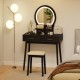 Compact black vanity makeup dressing table with lighted mirror and two drawers, perfect for stylish small bedroom.
