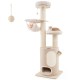 Tall wooden cat tower with 2-story condo, removable cushions, and sisal scratching posts for playful cats.