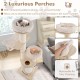 Wooden cat tower with 2-story condo, removable cushions, and sisal scratching posts for playful and cozy napping spots.