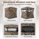 Hunting blind with camouflage design, featuring 3 adjustable windows and a zippered door for easy access and visibility.