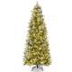 Pencil-shaped 6 FT artificial Christmas tree with warm-white LED lights, featuring flocked branches and a sturdy metal.